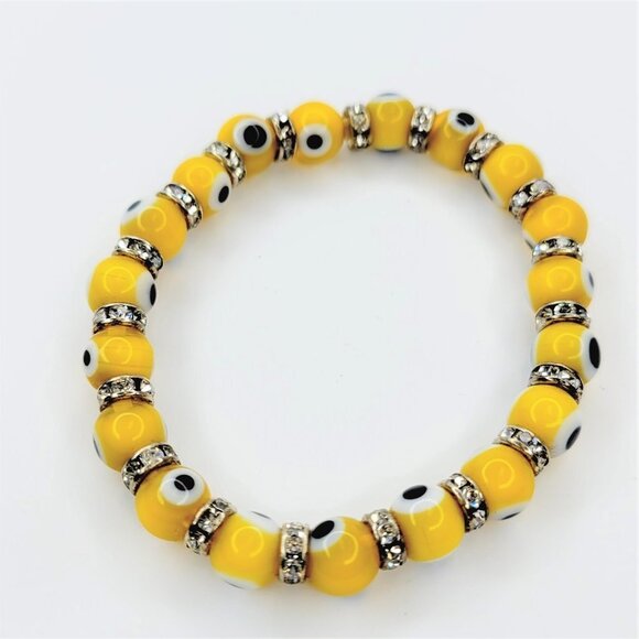 Yellow Evil Eye Elastic Stretch Bracelet - Picture 1 of 8